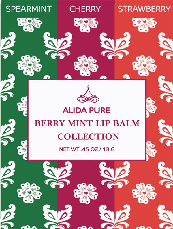 Berry Mint Lip Balm Collection, Vegan Lip Balm Set, Bees Wax Free, Coconut Oil Free, Avocado Oil, Organic Jojoba Oil, Vitamin E, Natural Moisturizer For Dry Cracked Lips, 3 Tube Set