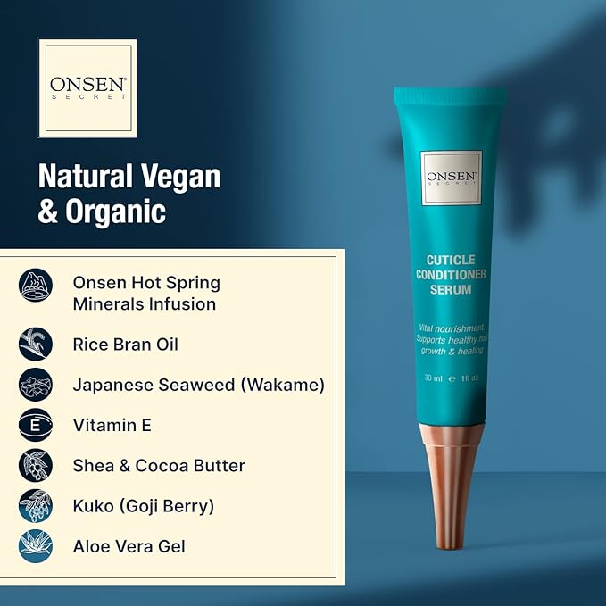 Onsen Secret Cuticle Conditioner Cream 30ml & Japanese Anti-Aging Firming Hand Lotion 135ml Bundle. Cuticle Oil Nail Care Serum Sooth, Repair & Strengthen Cuticles & Nails + Anti Aging Hand Cream