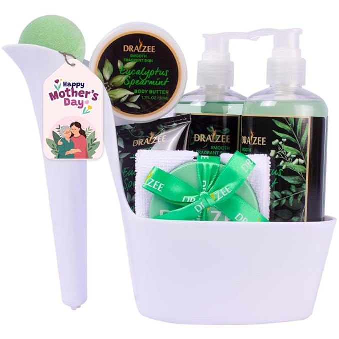 Draizee Mothers Day Gifts for Mom-Spa Gift Baskets for Women, 8 Pcs Luxury Eucalyptus Sparemint Scented Heel Shoe Design Bath and Body Spa Set-Self Care Package for Women, Greate for Mom-Body Care Set