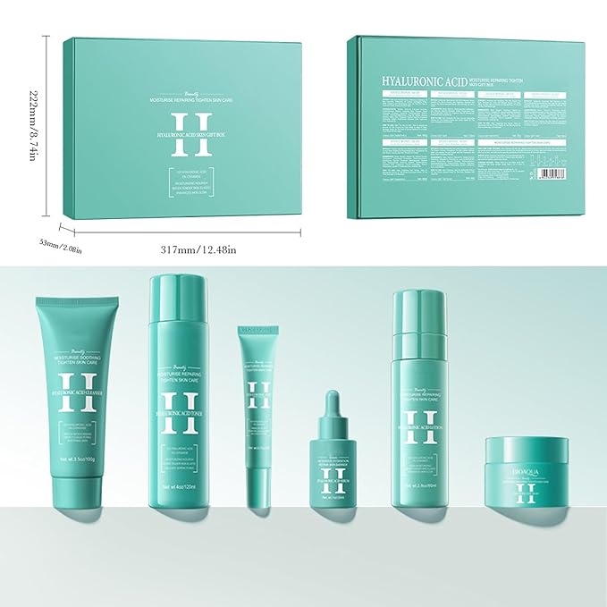 Hyaluronic Acid Skincare Set, Hydrated Skincare Gift Set for Women Skin Care Kit with Cleanser, Toner, Serum, Cream, Lotion, Eye Cream, Skincare Starter Kit for Women Hydrating Skin