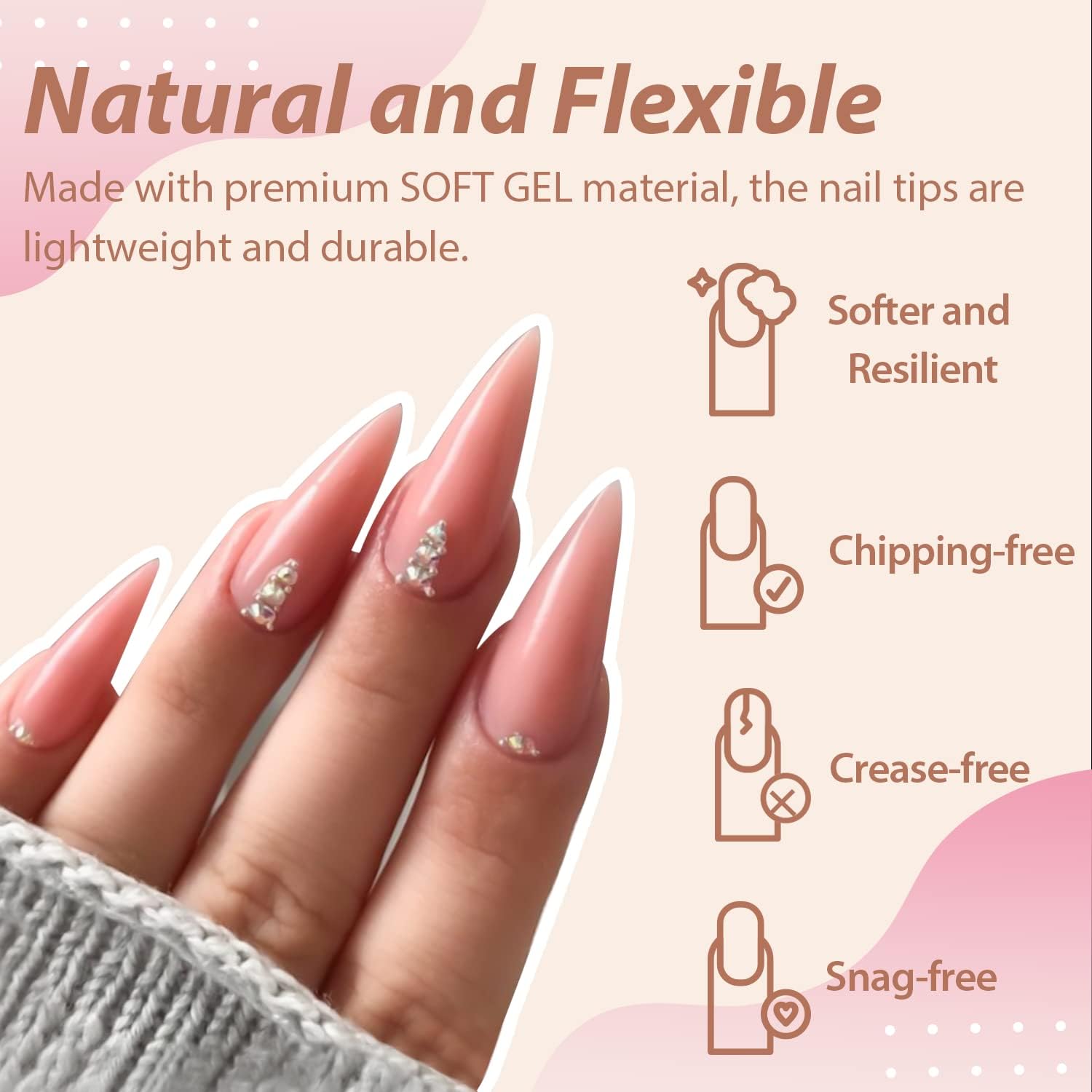 UNA GELLA Long Stiletto Gel Nail Tips Halloween Full Cover 504PCS Pre-shape Long Stiletto Almond Fake Clear Nails Tips No Need File Gel Tips No C Curve for Nail Extension DIY Art Salon 12 Sizes