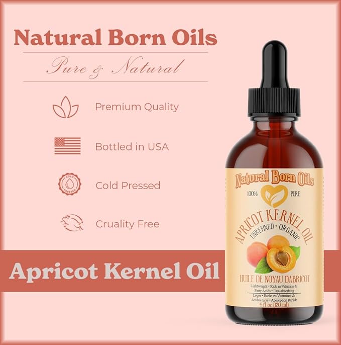 Natural Born Oils Apricot Kernel Oil. 16oz. 100% Pure and Natural, Cold-pressed, Organic Moisturizer Ideal for All Skin Types