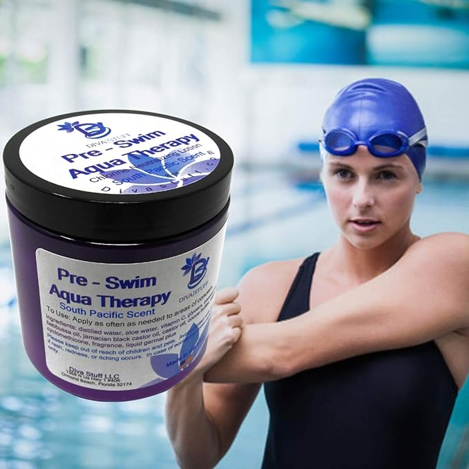 Diva Stuff Pre-Swim Aqua Therapy Chlorine Neutralizing Body Moisturizing Lotion for Swimmers, Protects Skin from Chlorine and Salt Water, 8 oz - Made in the USA, Fresh South Pacific
