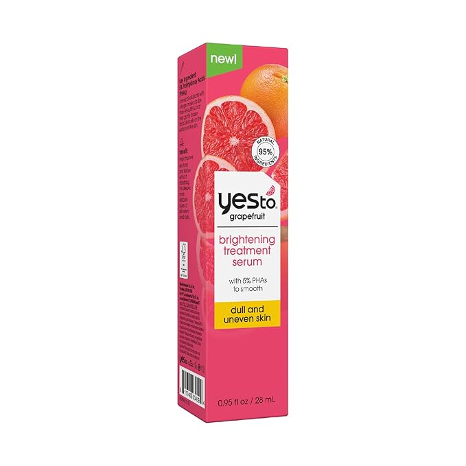 Yes To Grapefruit Treatment Serum, Brightening Lightweight Formula To Loosen Dead Skin Cells, Smooth Complexion & Tone Skin, With Vitamin C & PHAs, Natural, Vegan & Cruelty Free, 0.95 Fl Oz
