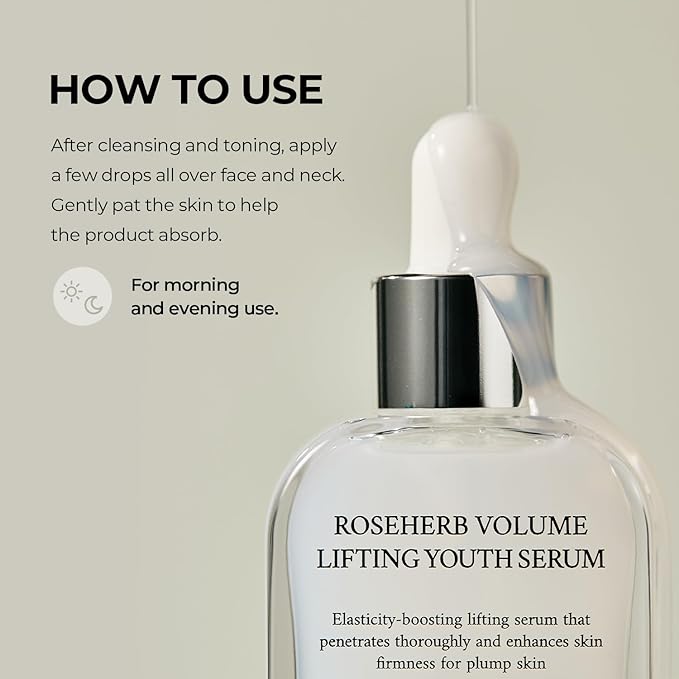 Roseherb Volume Lifting Youth Serum, 1.01 fl oz - Hydrating Peptides & Rose Herb Serum for Face, Plump, Glowy Skin | Korean Skin Care, Travel Size
