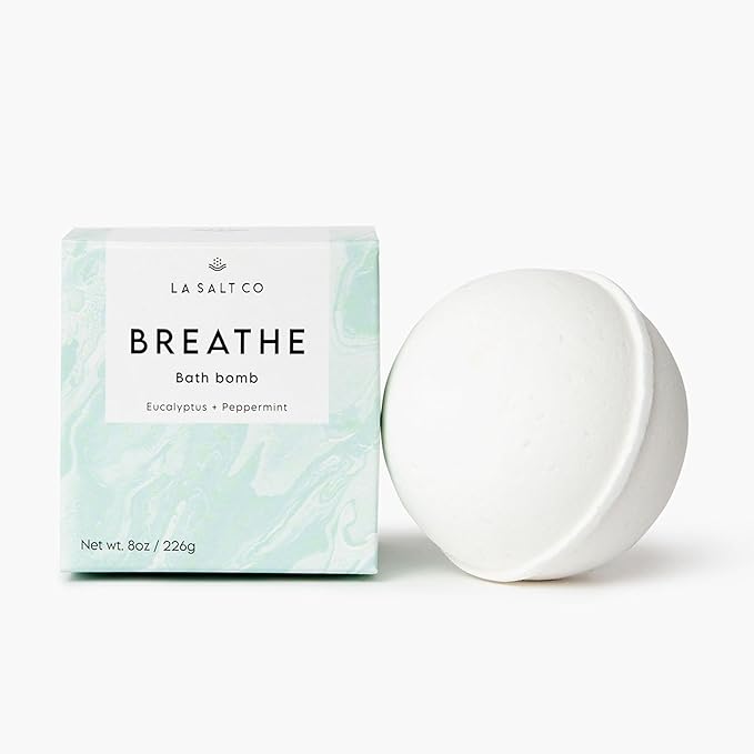 Breathe Bath Bomb, 8 OZ - Large, Handmade with Natural Ingredients, Mineral-Rich Himalayan Salt, Cruelty-Free, Made with Pure Therapeutic Grade Essential Oils