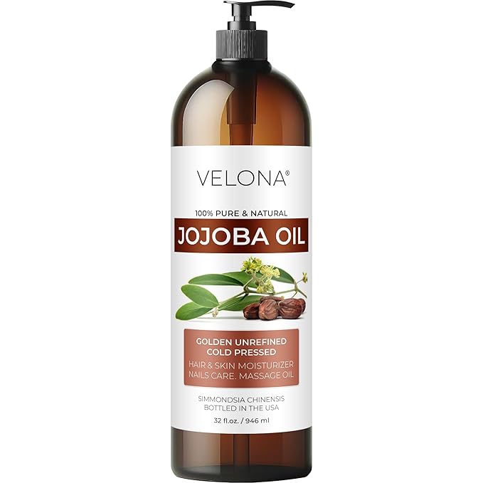 velona Jojoba Oil - 32 fl oz (with Pump) | 100% Pure and Natural | Golden, Unrefined, Cold Pressed, Hexane Free