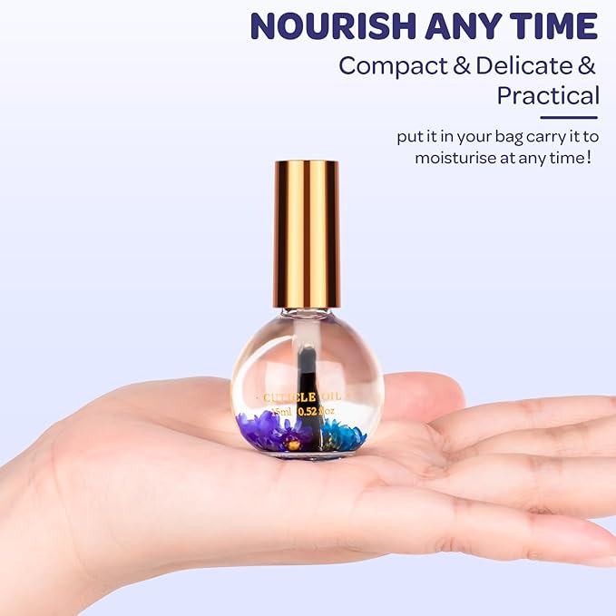 JIASHENG Cuticle Oil, Lavender Scented Cuticle Nail Oil Infused with Real Flowers, Hydrates, Moisturizes, Strengthens, Repairs, Revitalizing Cuticle Oils for Nails Damage Dry Cuticle, 15ml