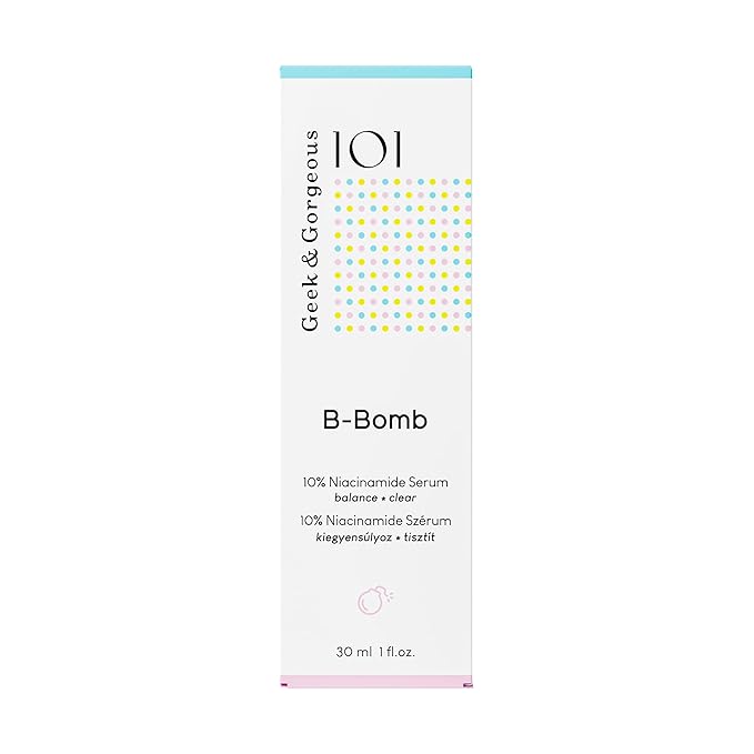 Geek & Gorgeous - B-Bomb - 10% Niacinamide Serum, Zinc PCA & Sarcosine, helps enlarged pores, oiliness and blemishes, combination skin, 1 oz
