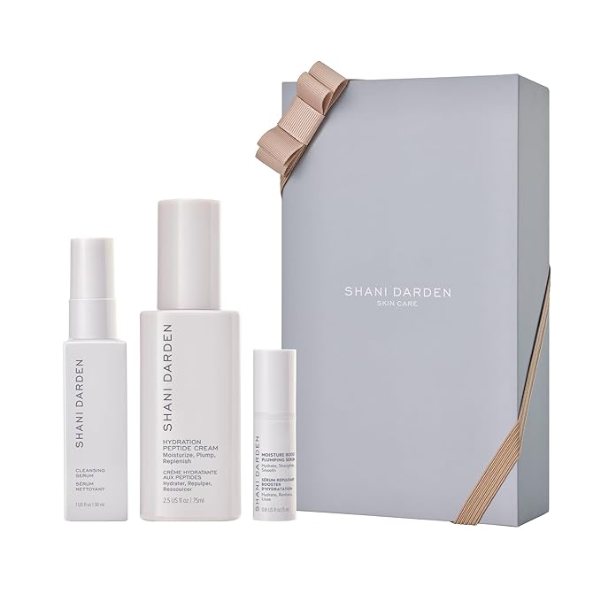 SHANI DARDEN Skin Care Hydrate and Replenish Trio, Facial Cleansing Serum Makeup Remover, Face Moisturizer Plumping Serum, and Hydrating Peptide Face Cream, 3 Piece Set