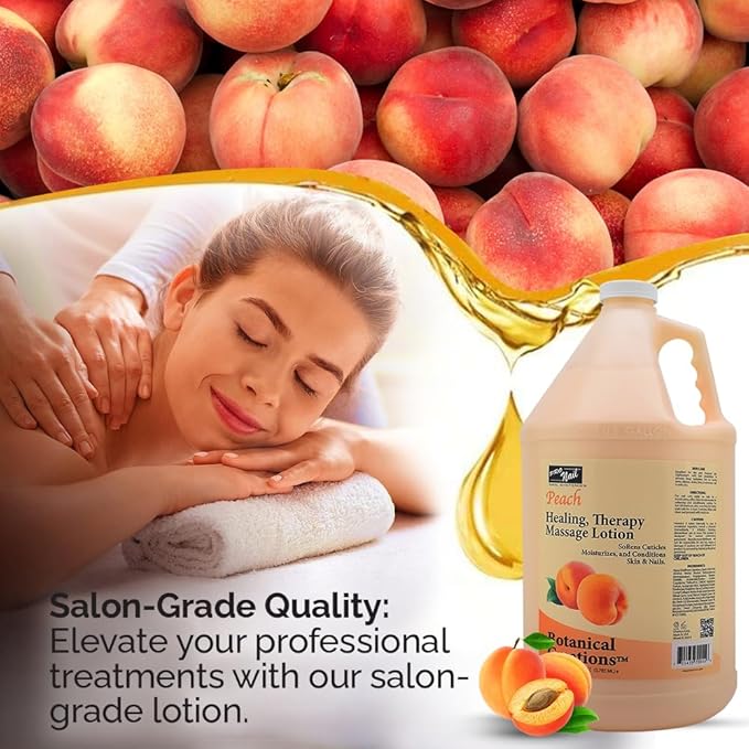 PRO NAIL - Healing Therapy Massage Lotion - Professional Pedicure, Body and Hot Oil Manicure, Infused with Natural Oils, Vitamins, Panthenol and Amino Acids (Peach, 1 Gallon)