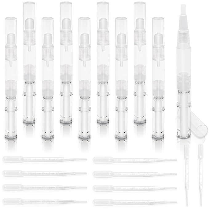 10 Pack 3ml Nail Oil Pen Refillable Transparent Twist Pens, Cuticle Oil Brush for Nails, Empty Nail Oil Pen with Brush Tip, Cuticle Oil Container (10)