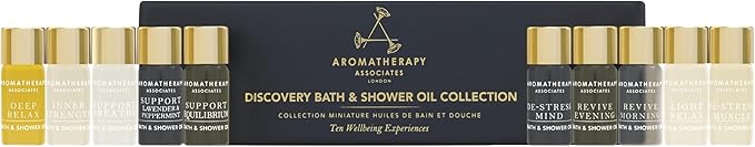 Aromatherapy Associates Essential Oil Blends for Dry Skin Oil & Body Oil for Men & Women, Luxury Shower Oil for Daily Aromatherapy Bath & Body Care, 10 Pack (0.10fl oz Each), Decorative Gift Box