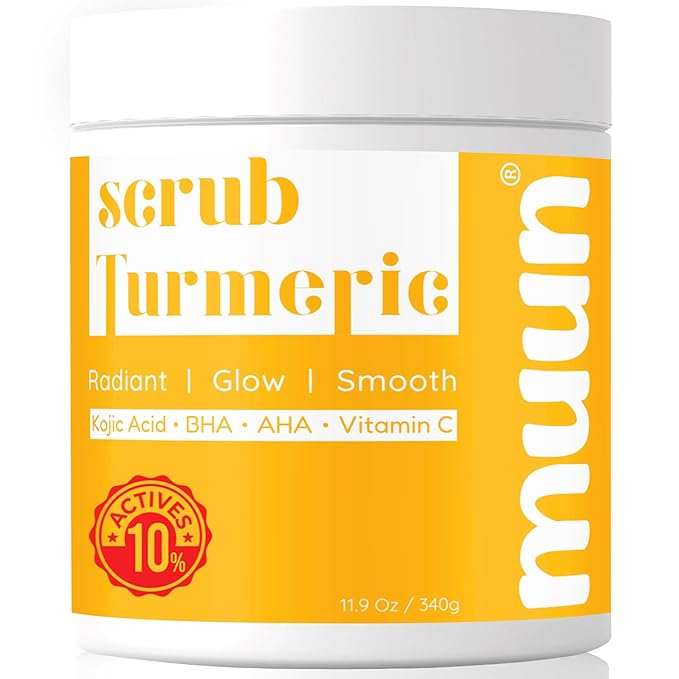 Muun Turmeric Scrub with Kojic Acid AHA/BHA Face &Body - Exfoliator Dark spot Remover- Ingrown Hair Treatment Bikini Area Inner Thighs Armpit Underarm Exfoliating