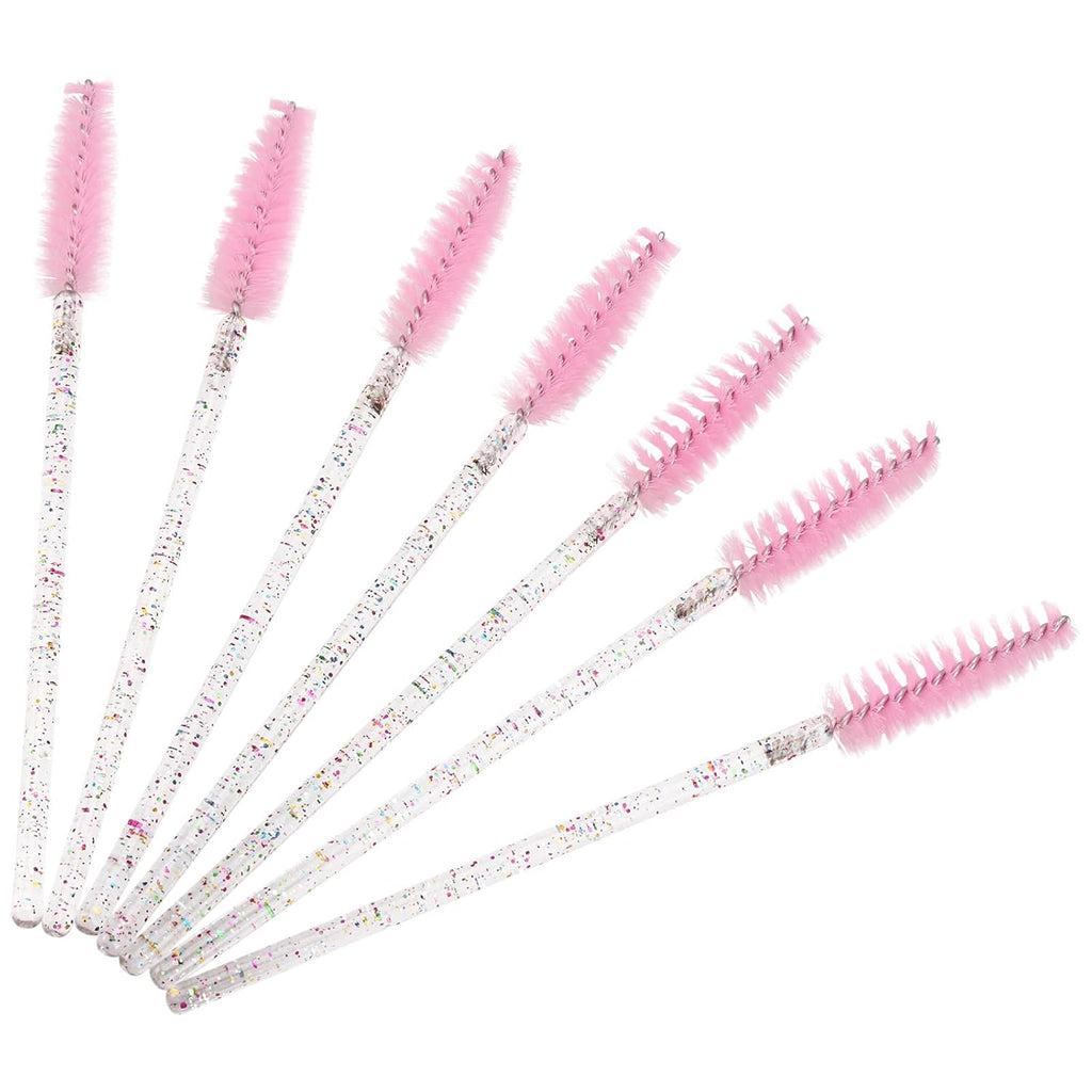 BTYMS 100 Pieces Crystal Eyelash Mascara Brushes Spoolie Brush Lash Wands Applicator Disposable Eyebrow - Light Pink
