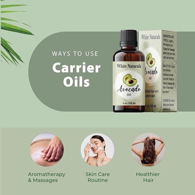 Organic Avocado Oil Unrefined Virgin, 100% Pure & Natural, Cold Pressed, Moisturizing for Skin Care, Massage, Hair Growth, and to Dilute Essential Oils, Carrier Oil For Aromatherapy 4oz