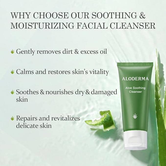 Aloderma Essential Aloe Soothing & Repairing Skin Care Set - 4 Pieces - Gel, Cleanser, Toner, Cream