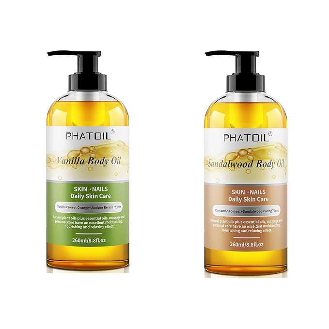 Vanilla Body Oil & Sandalwood Body Oil 260ML, Premium Body Oil for Moisturizing Skin
