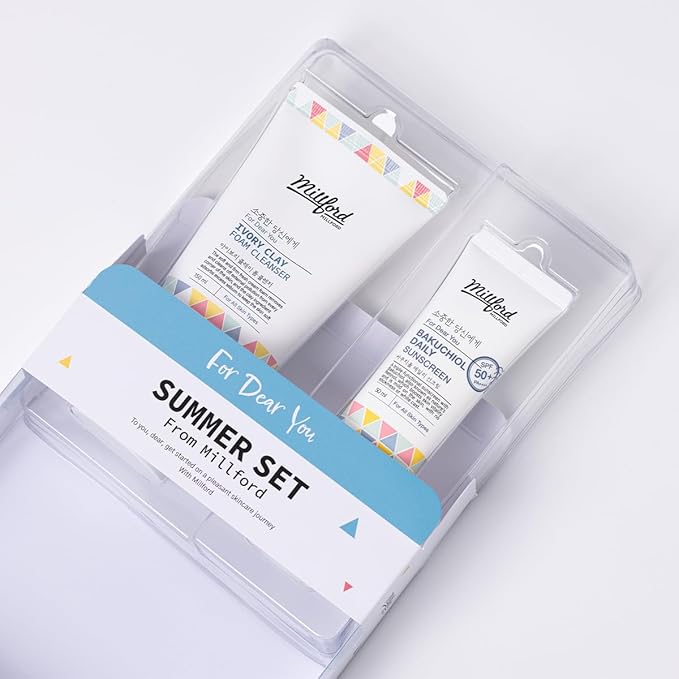 Sring Summer Set Ivory Foam Cleanser and Bakuchiol Daily Sun Moisturizer, Korean Skin Care, Firm and Soft Cream Foam, Sun Protection, Moisturizing, No White Cast, Quick Absorption, Set