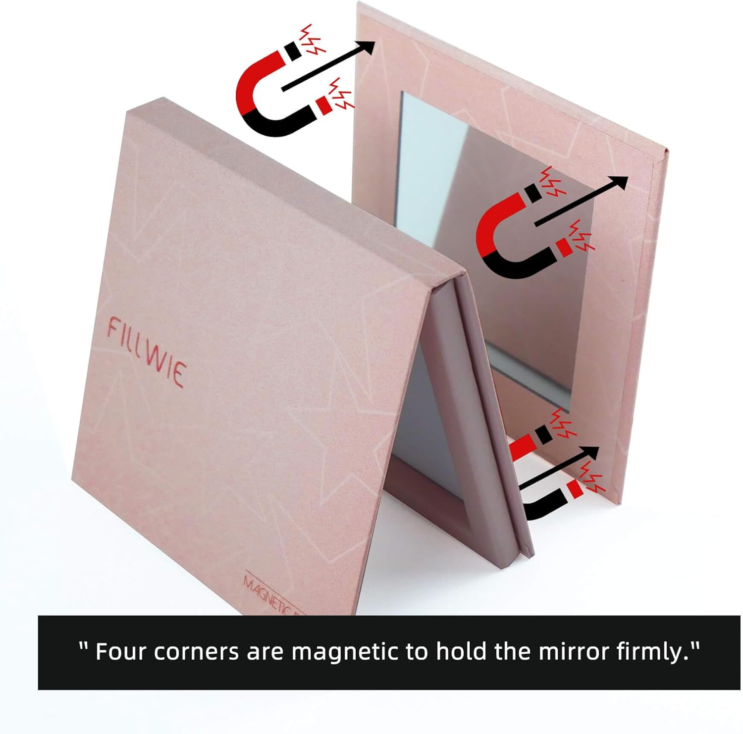 Pink Magnetic Refillable Makeup Palette with Mirror – Lightweight, Durable, Travel-Ready Case for Eyeshadow, Blush, Lipstick – Includes Spatula & 20 Stickers – Small, Waterproof Paperboard