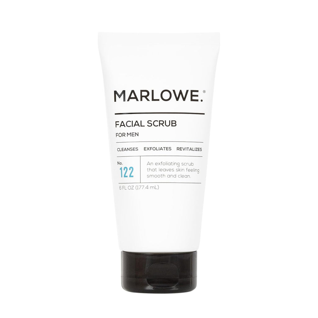 MARLOWE. No. 122 Facial Scrub 6 oz, Gentle Face Exfoliator with Apricot Seed Powder & Pumice, Cleanses & Smooths, Fresh Pine & Agarwood Scent