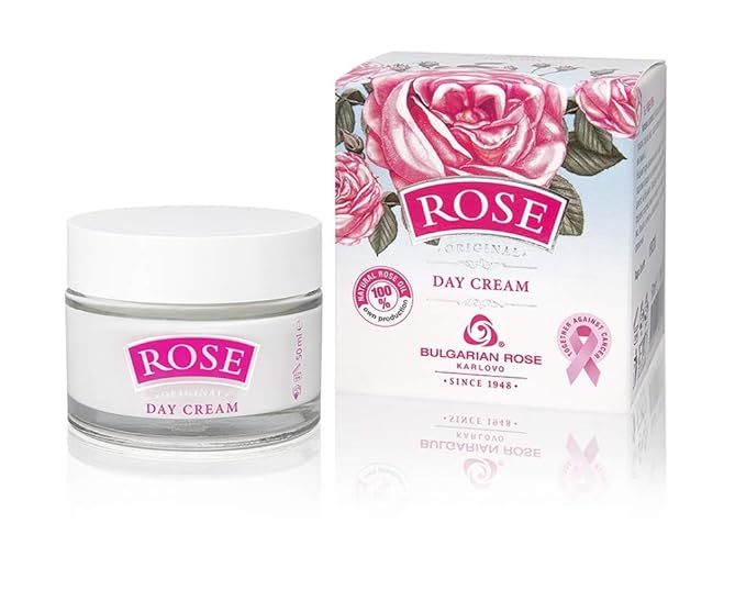 Bulgarian Rose Moisturizing Daily Regimen 5 Piece Gift Set - Rose Day Cream, Rose Night Cream, Exfoliating Face Mask, Rose Soap, Rose Soap Sponge