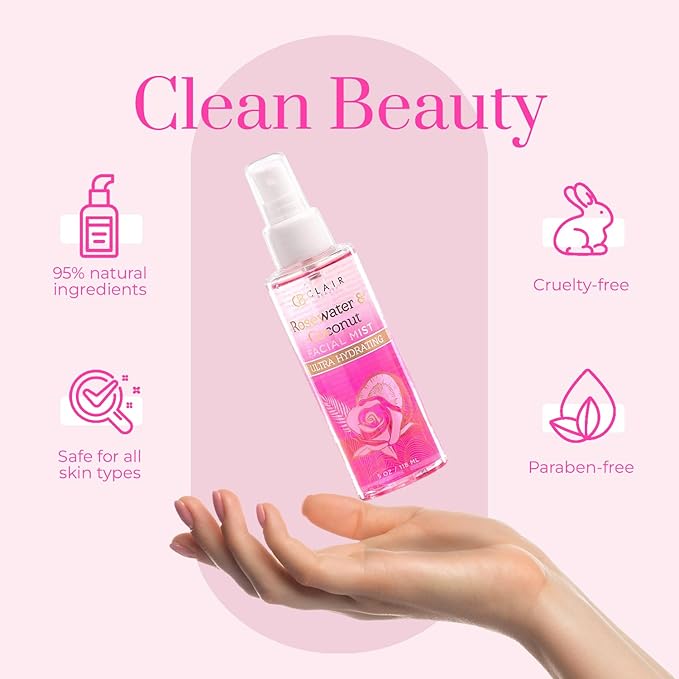 Rosewater & Coconut Face Mist - Refresh and Soothe Tired & Dry Skin, Instant Moisturing & Hydrating Facial Mist Spray - Cruelty Free Korean Skin Care For All Skin Types