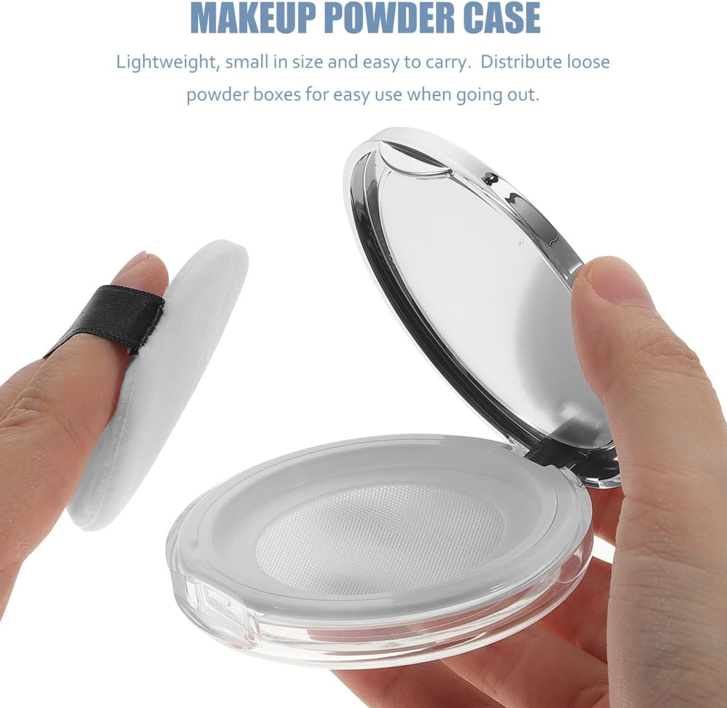 Beaupretty 2PCS Empty Powder Compact Plastic DIY Makeup Loose Powder Case with Puff and Elasticated Net Sifter for Travel Outside Home