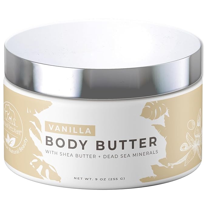 Natural Elephant Body Butter with Shea Butter, Dead Sea Minerals & Vitamin E - Luxurious Moisturizer, Hydrating Cream, Cruelty-Free, Paraben-Free, 9 oz (Vanilla)