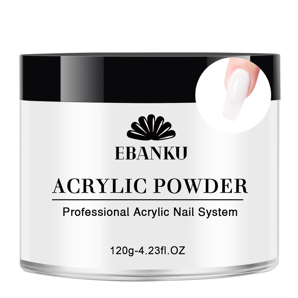 EBANKU Acrylic Powder Professional White Acrylic Nail Powder Long Lasting for 3D Fingernail Carving & Nail Extensions, Milk White Acrylic Powder, No Nail Lamp Needed, 120g/4.23oz Big Capacity
