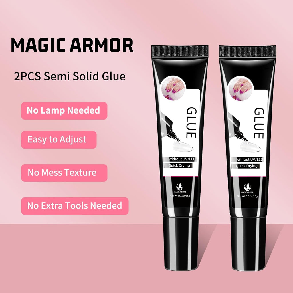 2Pcs Semi Solid Nail Glue for Press On Nail, No Need for UV Lamp Super Strong Nail Glue Quick Drying Gel Long Lasting for Fake Acrylic Nails(15g x 2)