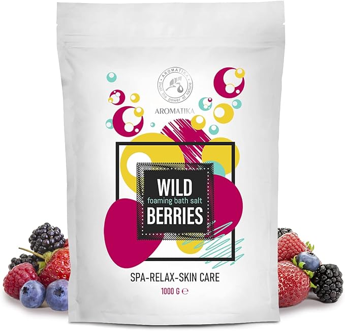 Foaming Bath Sea Salt Wild Berries 35 Oz (1000g) - Bubble Bath Salts with Almond & Grape Seed Essential Oil & Grapefruit Peel Oil for Bath Soak - Relaxing Bath - Relaxation - Aromatherapy Bath Salts