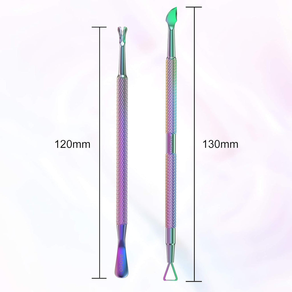 Cuticle Pusher Nail Polish Remover Stainless Steel Manicure Tool Set Gel Nail Polish Peeler Scraper Nail Care Stick Pedicure Kit for Fingernail and Toenail, opove P1, Color Gradient…