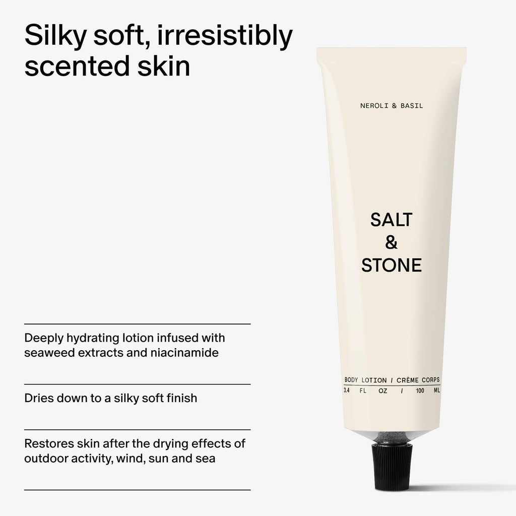 Salt & Stone Body Lotion for Women & Men| Scented Daily Body Lotion | Hydrates, Nourishes & Softens Skin | Restores Dry Skin | Fast-Absorbing | Cruelty-Free & Vegan (100 ml) (Neroli & Basil)