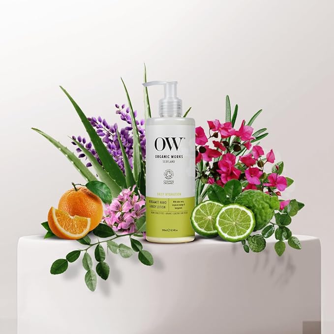 Organic Works Daily Hydration Hand and Body Lotion - Enriched with Vitamin E and C, Shea Butter Lotion for All Skin Types - Bergamot - 10.14 oz