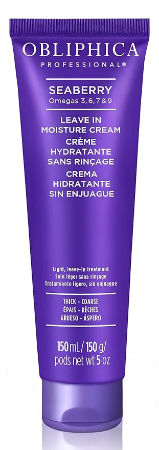 Obliphica Seaberry Leave In Moisture and Styling Cream for Women - Anti-Frizz Control, Normal Hair Products, Damaged Repaired Hair - Hair Mask & Treatment for Protecting Hair & Scalp - 5 Fl Oz