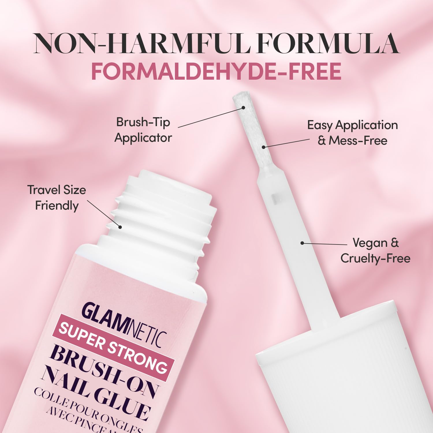 Glamnetic Super Strong Brush On Nail Glue (2 Bottles) | Brush Tip Applicator, Mess Free, Travel Friendly, Vegan | Durable & Long-Lasting | .24 fl. oz.