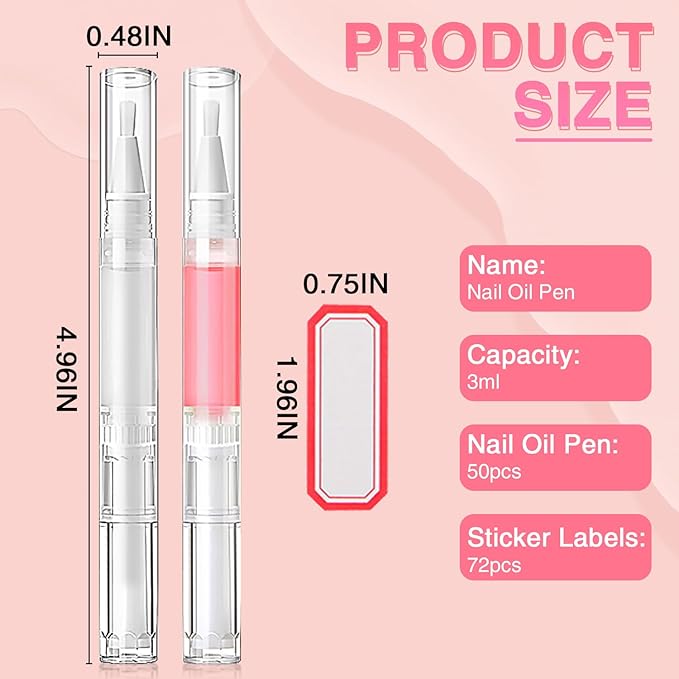 Nail Oil Pen 25Pcs 3ml Empty Transparent Twist Pens Cuticle Oil Pen with Brush Tip for Nail Oil, Liquid Foundation, Eyelash Growth Liquid Tube, Empty Cuticle Oil Dispenser + 48pcs Label