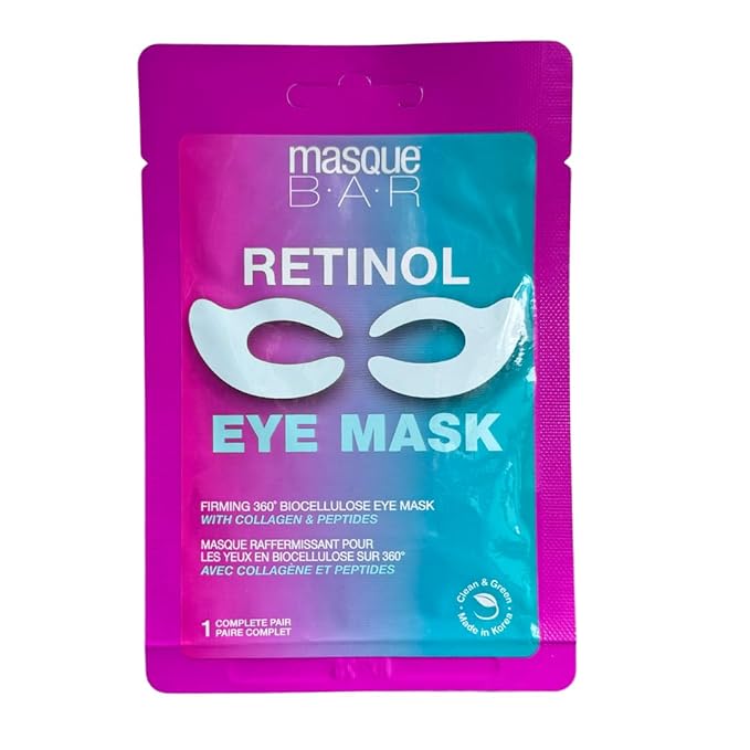 masque BAR Firming 360 Degree Bio Cellulose Retinol Eye Mask - Anti-Wrinkle Eye Patches with Collagen, Peptides, and Hyaluronic Acid - Korean Eye Mask for Skin Firming & Plumping (6pk)