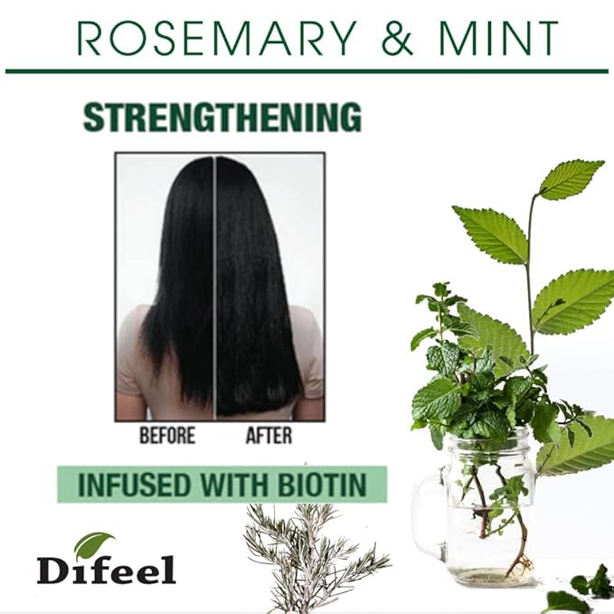 Difeel Rosemary and Mint Strengthening Hair growth Mask with Natural Rosemary Oil and Biotin 12 oz.