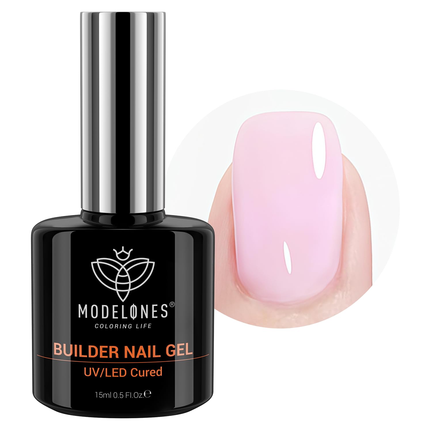modelones Builder Nail Gel, 8-in-One Baby Pink Builder, Pastel Pink Rubber Base Gel Polish, LED Lamp Cured Color Base Hardener Apex Building Strengthener Extension for DIY Salon Girls Home