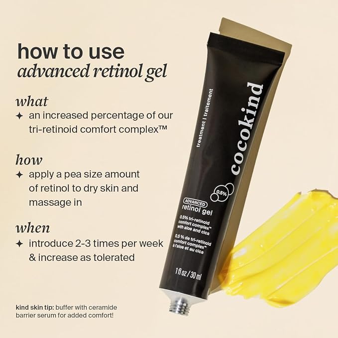 Cocokind Advanced Retinol Gel 0.5%, Improve the Appearance of Fine Lines and Uneven Texture without Irritation, Aloe and Cica to Prevent Dryness, 1 fl oz