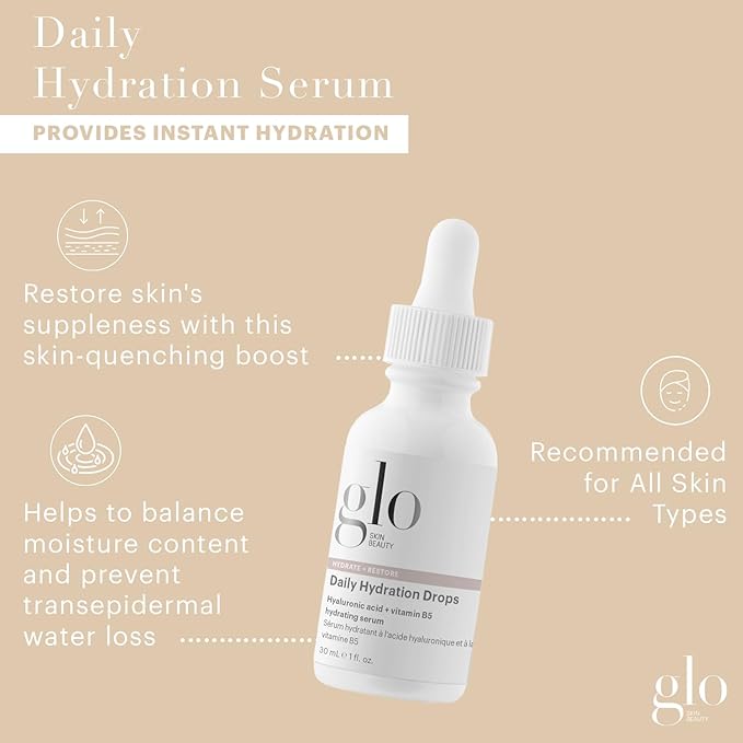 Glo Skin Beauty Daily Hydration Drops - Hyaluronic Acid & Vitamin B5 Hydrating Face Serum