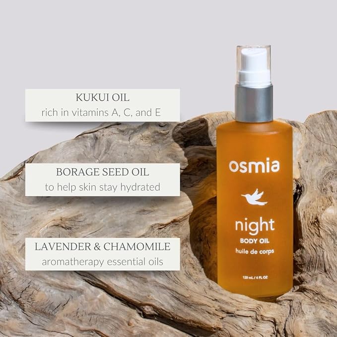 Osmia Skincare - Natural Night Body Oil | Borage Seed, Kukui, Lavender Oils | Nourish, Soothe, Fortify | Clean Beauty For Healthy Skin (1 fl oz | 30 ml)
