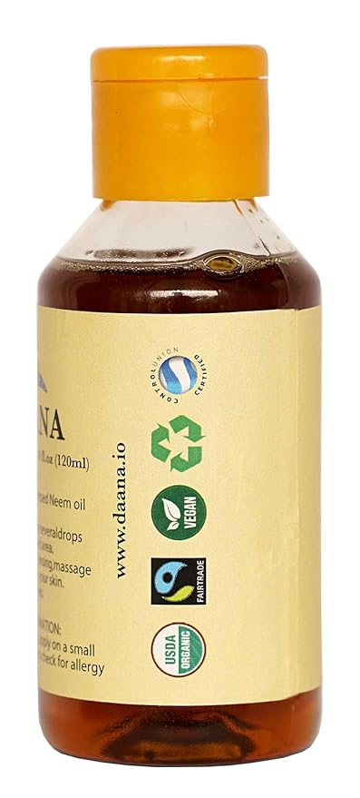 DAANA Neem Oil for Skin and Hair: Certified USDA Organic, Extra Virgin, Cold Pressed (4 oz)
