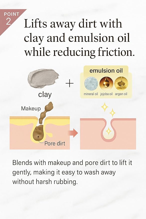 Face Cleansing Oil, All in One Facial Deep Cleanser & Makeup Removal with Clay & Charcoal for All Skin Types, 6.4 fl oz / 190ml, Made in Japan