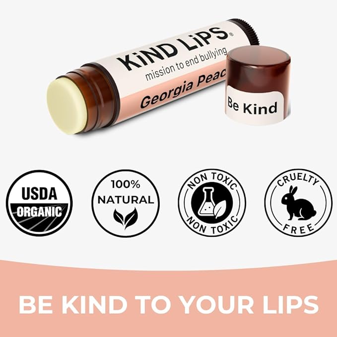 Georgia Peach Lip Balm 3-Pack – Organic Natural Lip Balm for Dry Cracked Lips – Gluten & Grain Free Clean Chapstick Alternative – Made in USA with Jojoba Oil – Kind Lips