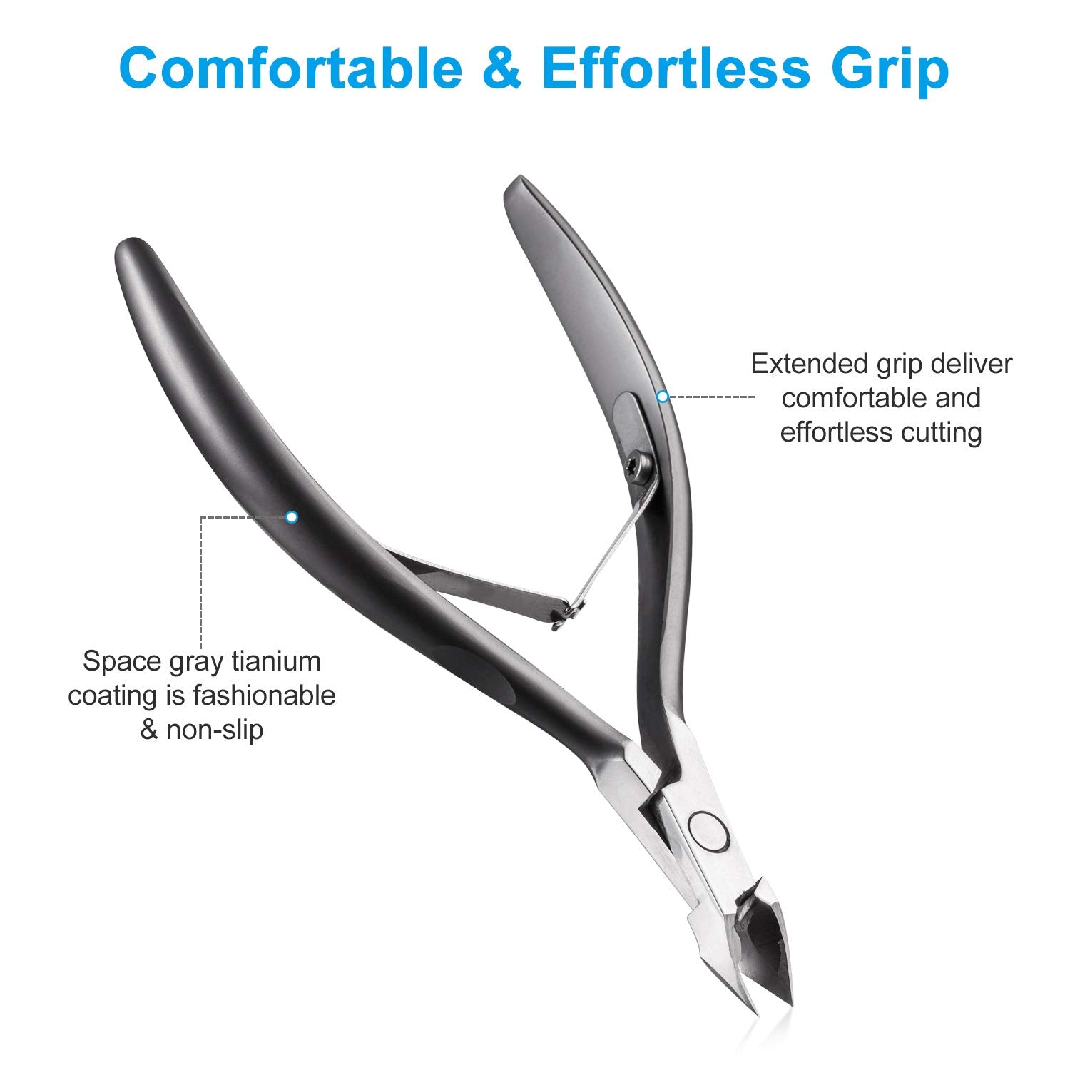 Cuticle Trimmer 3/4 Jaw Extremely Sharp Cuticle Nippers Scissors Stainless Steel Clippers Cutter Remover Pedicure Manicure Nail Tool, opove X7, Space Gray