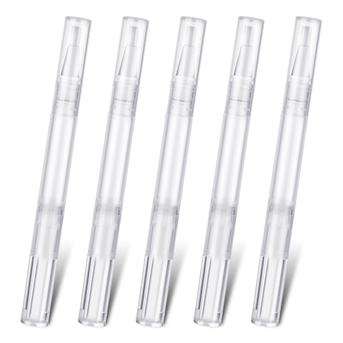 3 Ml Nail Oil Pen Cuticle Oil Pen Empty Transparent Twist Pens with Brush Tip Clear Dispenser Lip Gloss Tubes Brush Cosmetic Container Applicators for Nail Oil Eyelash Growth Liquid (5 Pack)