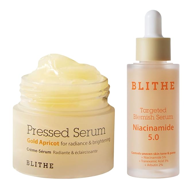 BLITHE Skin Radiance Duo – Pressed Serum & Niacinamide Tranexamic Acid Serum | Dark Spot Corrector & Hydrating Moisturizer | Korean Skincare for Clear, Glowing Skin